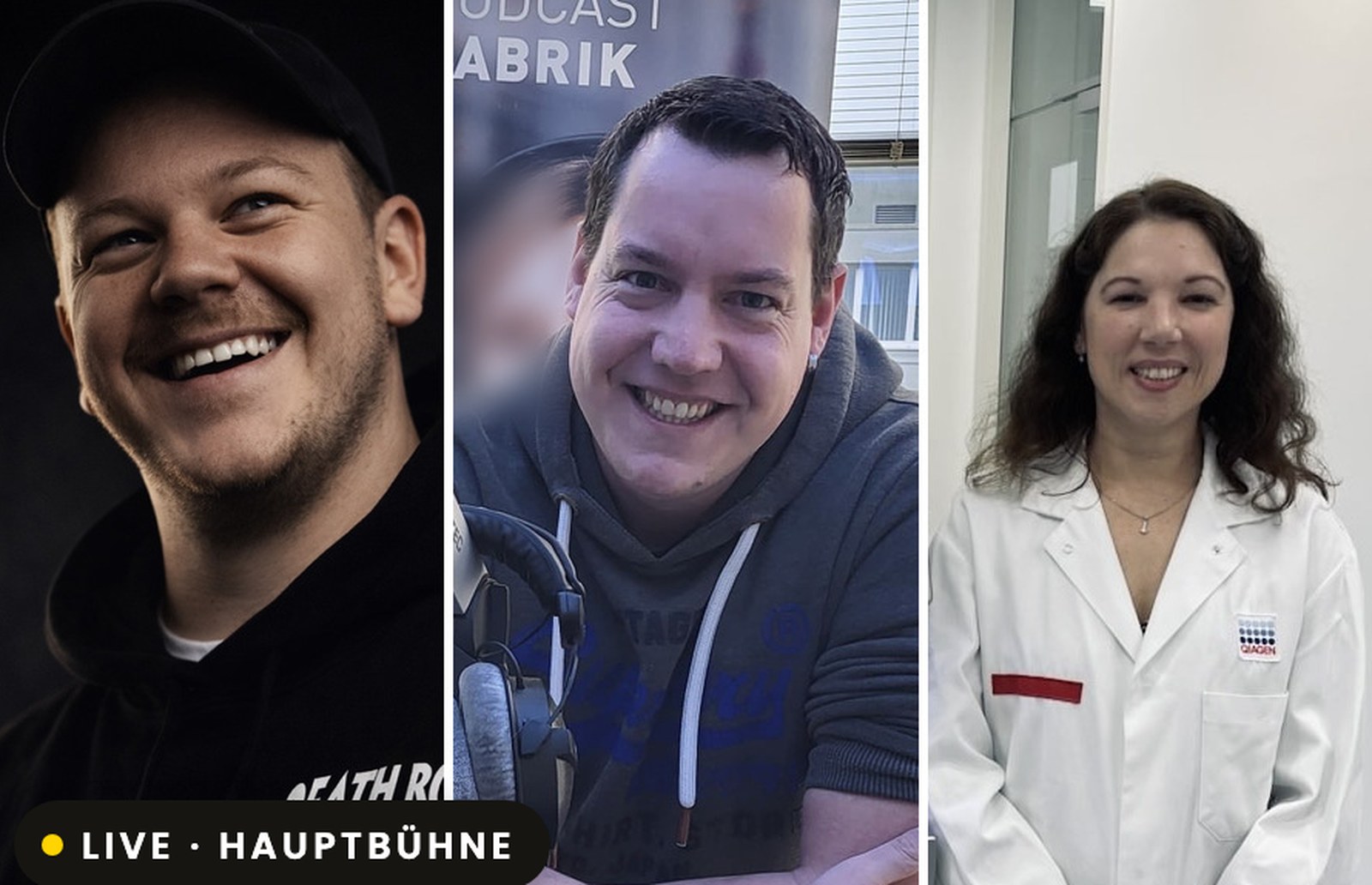 Sebastian Lemke, Mike Mathis und Dr. Pia Carolin Jores, Unsolved live beim Podfluencer Festival 2026